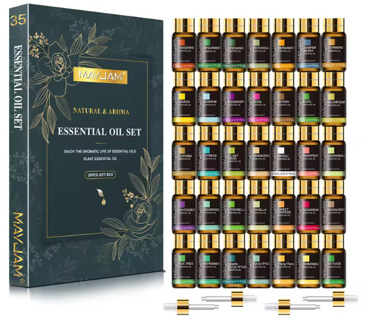 MAYJAM 35 Bottles Aromatherapy Essential Oil Gift Set Lavender Jasmine Eucalyptus Vanilla Peppermint Sandalwood Fragrance Oils MAYJAM