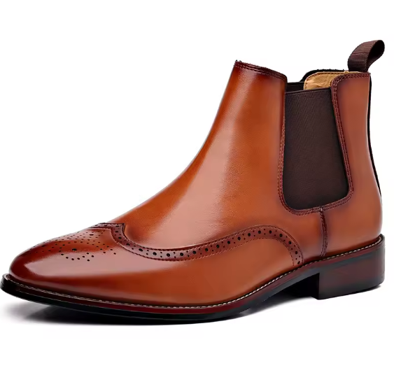 Men's Classic Retro Chelsea Boots – Brogue-Inspired British Style Ankle Dress Boots for Casual & Business Wear Move Chain