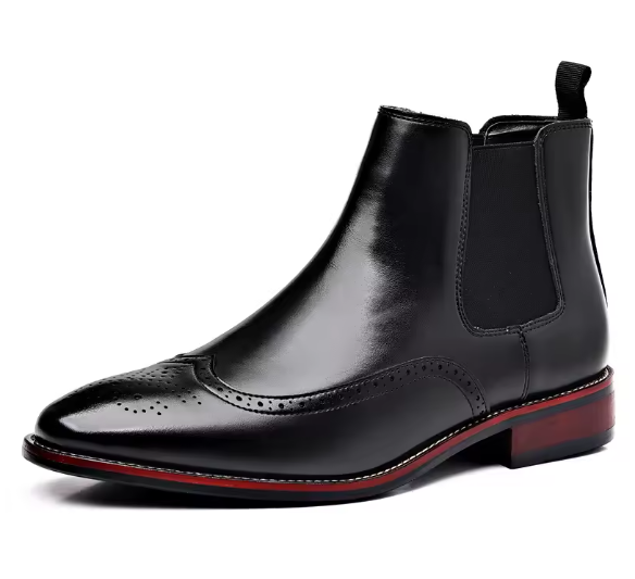 Men's Classic Retro Chelsea Boots – Brogue-Inspired British Style Ankle Dress Boots for Casual & Business Wear Move Chain