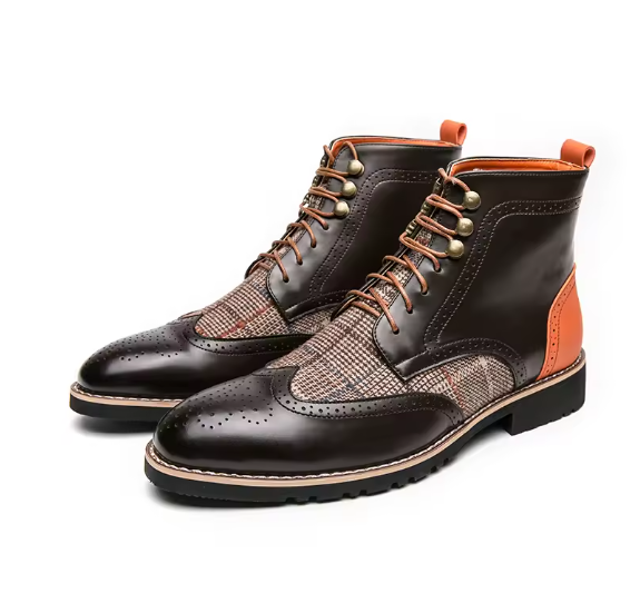 Men’s Fashionable Outdoor Combat Boots – Colorblock PU Leather Lace-Up Ankle Boots BRANDED