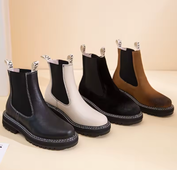 Women’s Chelsea Boots – 2025 Autumn Winter Genuine Leather Ankle Boots with Thick Sole, Plush Lining & Square Heel AIYUQI