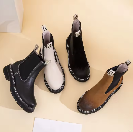 Women’s Chelsea Boots – 2025 Autumn Winter Genuine Leather Ankle Boots with Thick Sole, Plush Lining & Square Heel AIYUQI