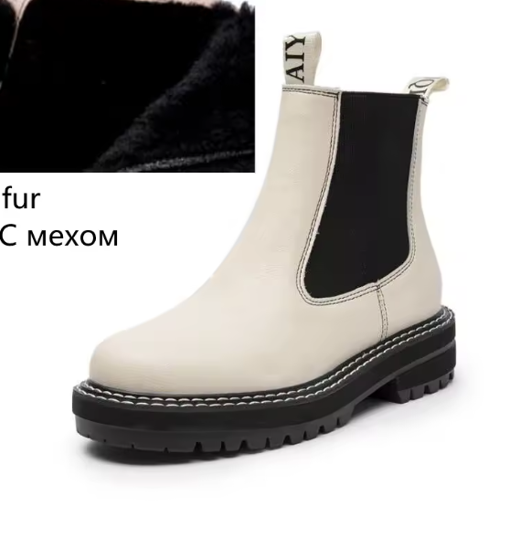 Women’s Chelsea Boots – 2025 Autumn Winter Genuine Leather Ankle Boots with Thick Sole, Plush Lining & Square Heel AIYUQI