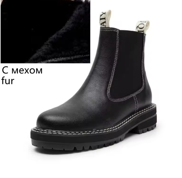 Women’s Chelsea Boots – 2025 Autumn Winter Genuine Leather Ankle Boots with Thick Sole, Plush Lining & Square Heel AIYUQI
