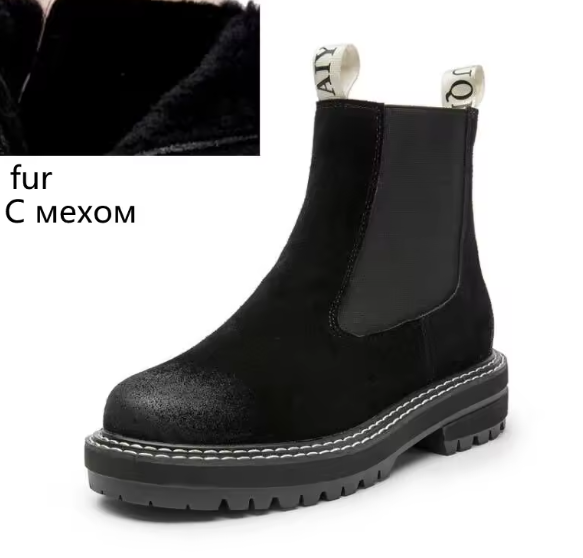 Women’s Chelsea Boots – 2025 Autumn Winter Genuine Leather Ankle Boots with Thick Sole, Plush Lining & Square Heel AIYUQI