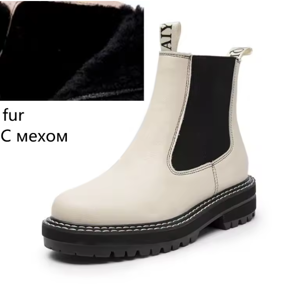 Women’s Chelsea Boots – 2025 Autumn Winter Genuine Leather Ankle Boots with Thick Sole, Plush Lining & Square Heel AIYUQI