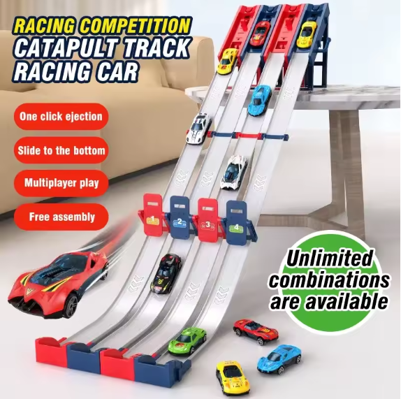 CONUSEA Rail Car Track Racing Set – Catapult Launcher Race Track with Alloy Cars | Creative STEM Playset for Kids | 2 Play Modes, Competitive Racing & Educational Fun BRANDED