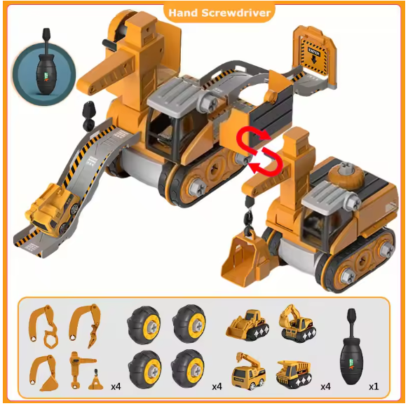 Kids Engineering Vehicle Toy Set – Electric Drill & Screwdriver Building Kit, Educational STEM Construction Tools for Boys, 3-12 Years, DIY Assembly Gift BRANDED