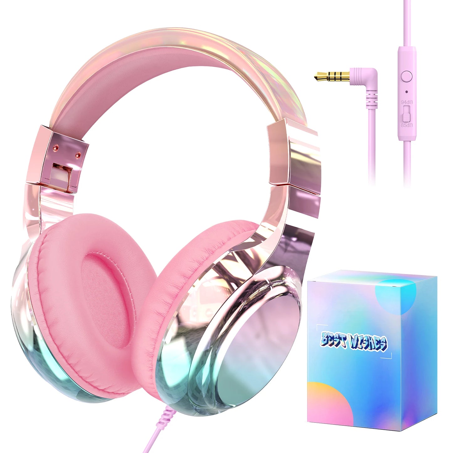Kids Headphones Wired 3.5Mm Jack Stylish Foldable Children'S Gaming Headset with Mic for Iphone Computer Tablet PC Girls Gifts
