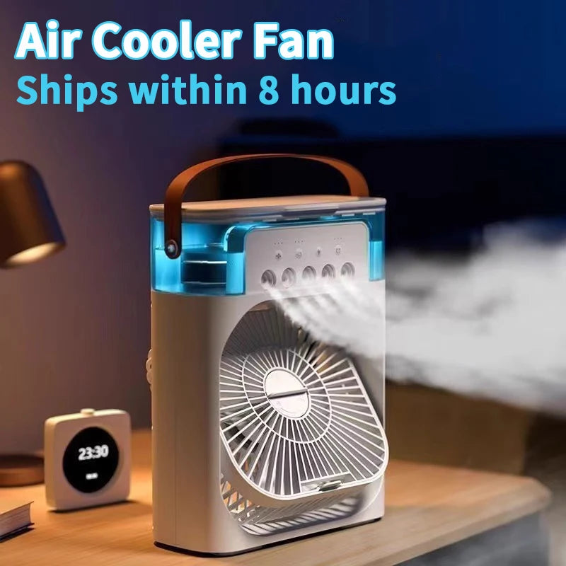 3-in-1 Portable Air Cooler Fan with Humidifier & 7-Color LED Night Light β USB Rechargeable Mini AC for Home, Office & Travel