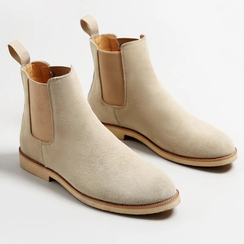 Men’s Retro Suede Leather Chelsea Boots – British Style Ankle High Boots