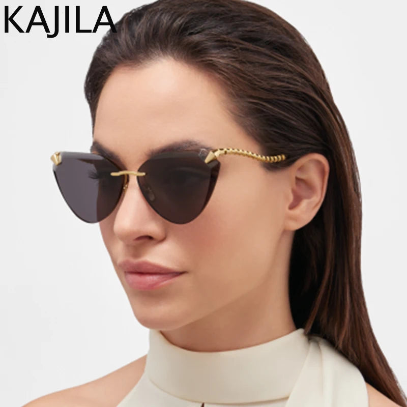 Cat Eye Rimless Sunglasses Women 2025 Luxury Brand Designer Trendy Metal Frameless Sun Glasses for Ladies Vintage Eyewear UV400