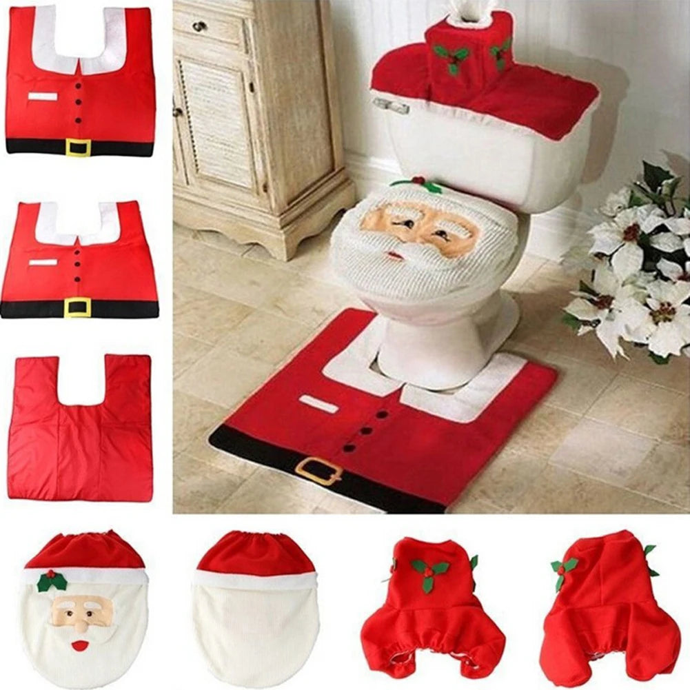 New Cute Christmas Toilet Seat Covers Creative Santa Claus Bathroom Mat Xmas Supplies for Home New Year Navidad Gift Decor