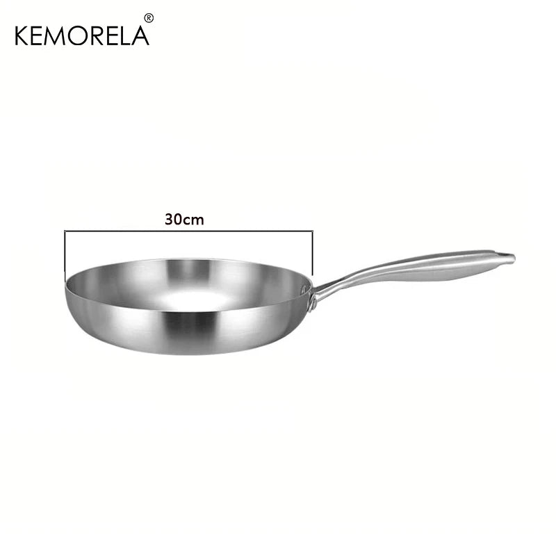 24CM Frying Pan, 304 Stainless Steel 2MM Thick Wok Pan, 5-Ply Steel Skillet – Professional Grade Cooking Pot