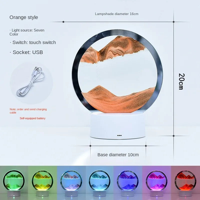 LED RGB 3D Moving Sand Art Lamp – 16-Color Quicksand Night Light with Remote & Touch Control