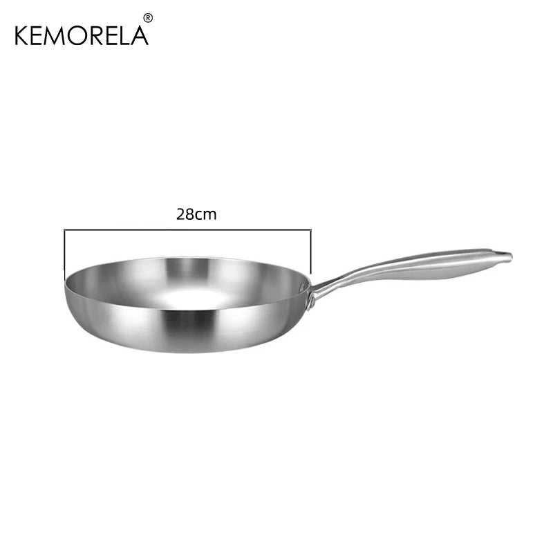 24CM Frying Pan, 304 Stainless Steel 2MM Thick Wok Pan, 5-Ply Steel Skillet – Professional Grade Cooking Pot