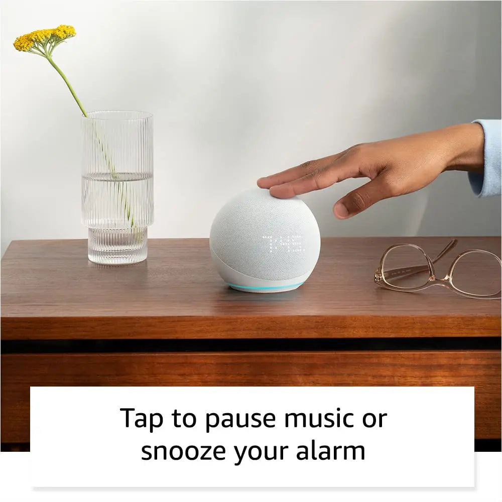 Best-Selling Echo Dot 5th Gen Smart Speaker Bundle – Alexa & Google Assistant, Wireless Clock, Portable (4th & 5th Gen Compatible)