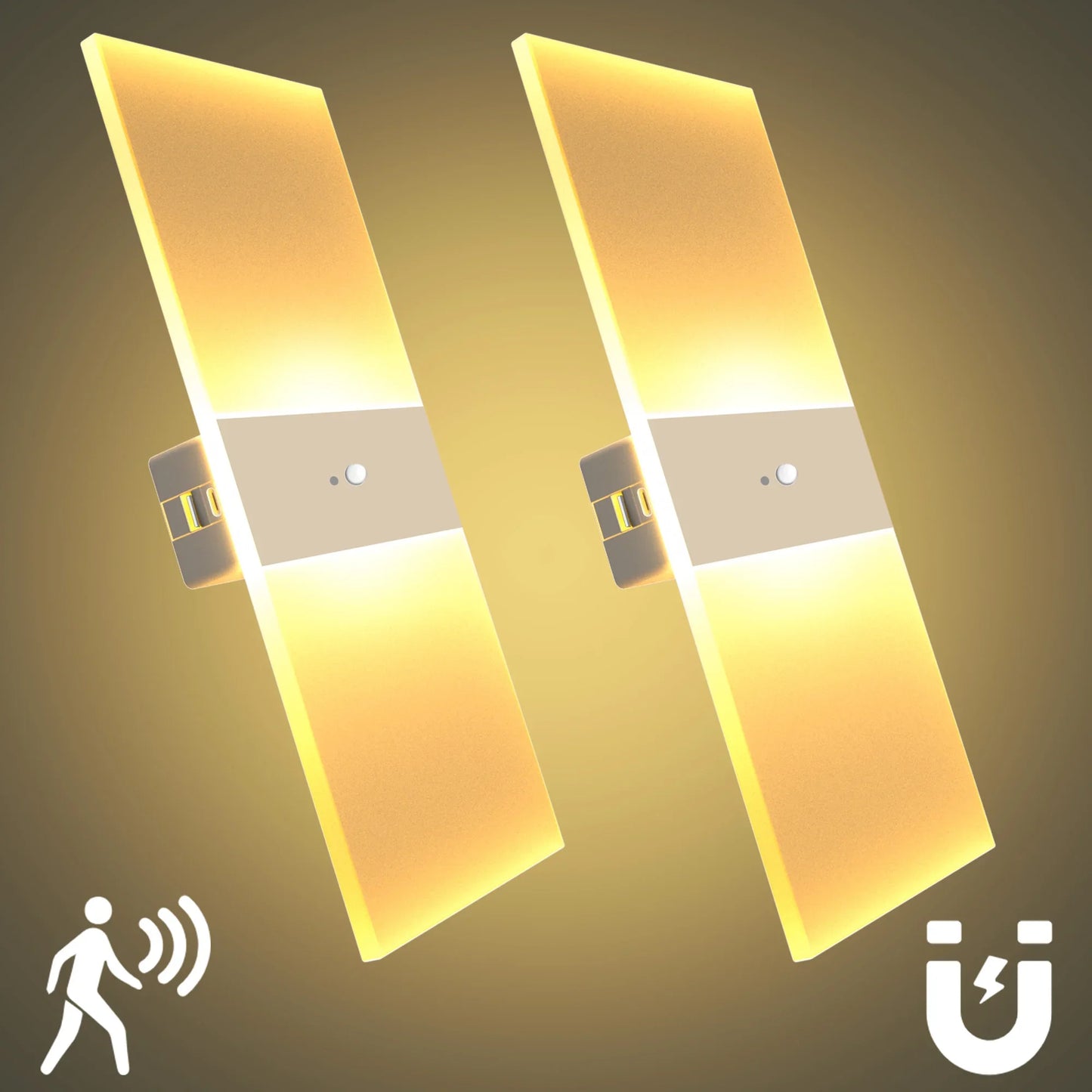 Motion Sensor Wall Sconce (Set of 2), USB Rechargeable Battery Powered Wireless Night Light, Bedroom Decor