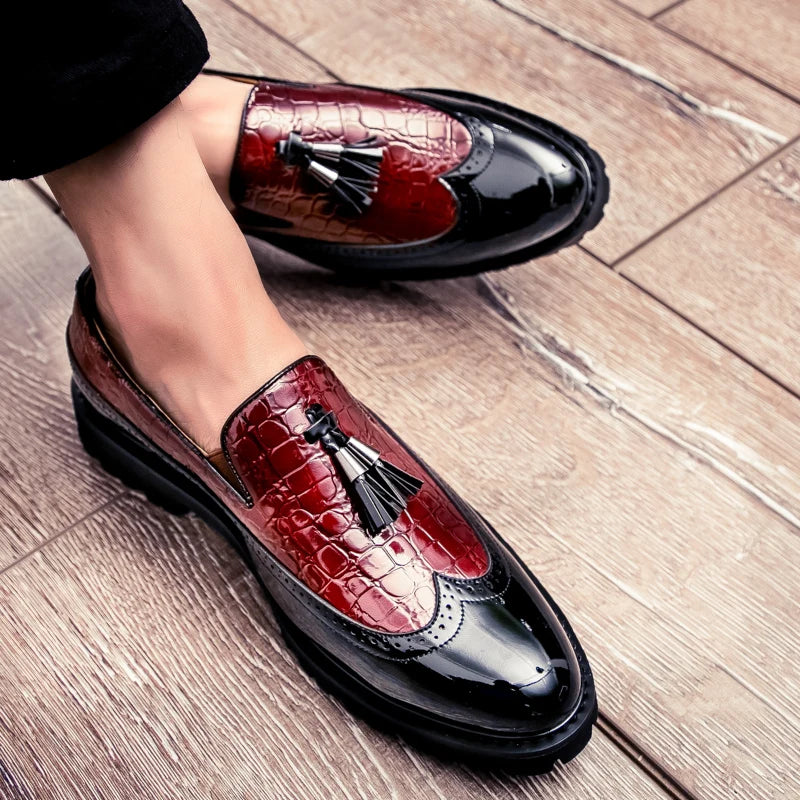 Men’s Luxury Bean Shoes – Business Casual Crocodile Print Leather, Size 46