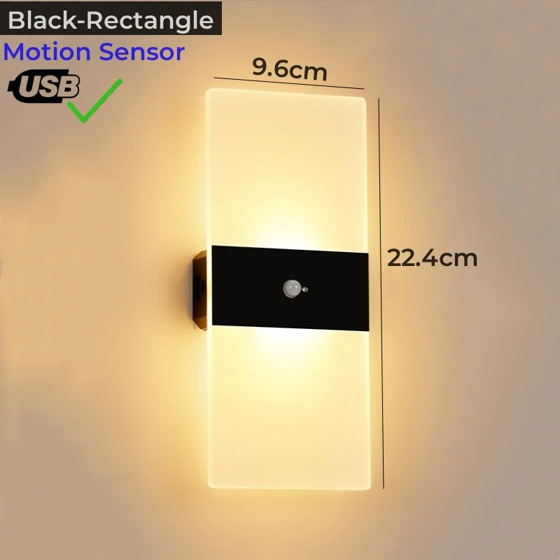 Motion Sensor Wireless LED Wall Lamp USB Rechargeable Acrylic Bedside Sconce Stairway Bedroom Decor Indoor Wall Lighting Fixture