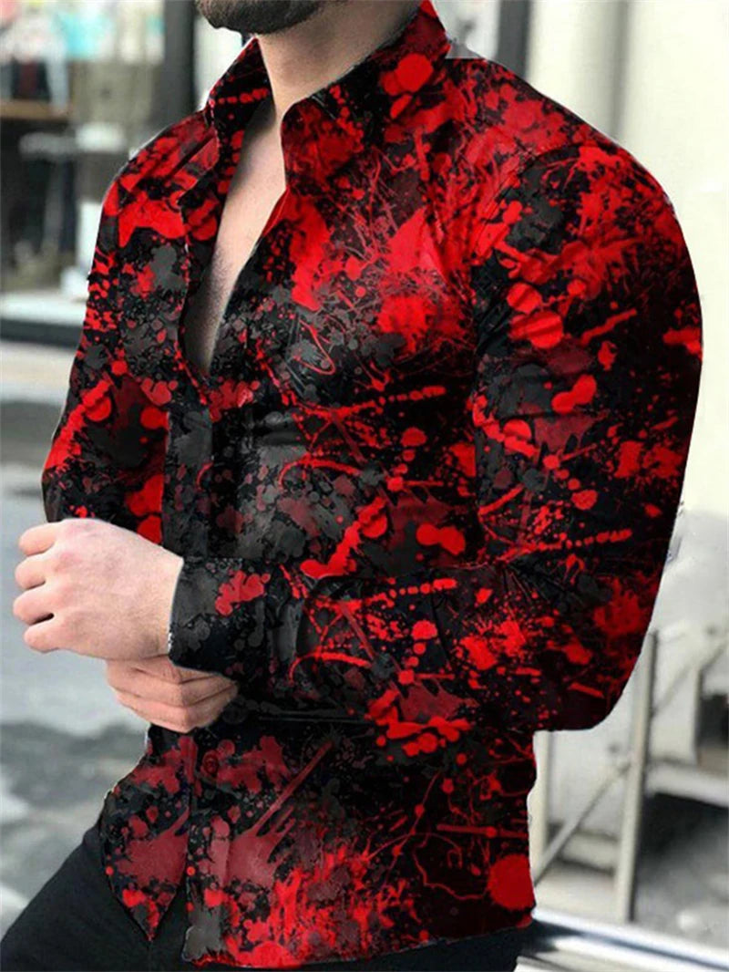 Luxury Floral Print Long Sleeve Shirt for Men – Casual Party Style, Button-Up Turn-Down Collar