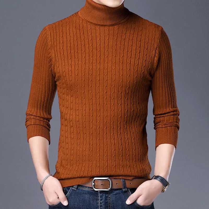 Men’s Winter Turtleneck Sweater – Thick Warm Slim Fit Knitwear with Double Collar