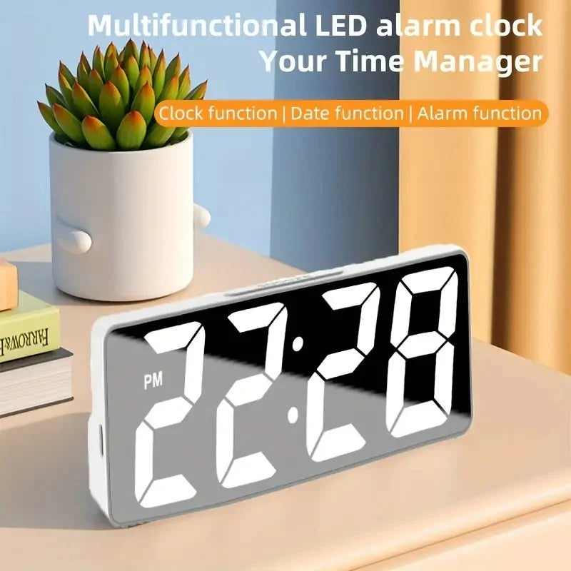 Digital Clock LED Alarm Clock Bedroom Electronic Desktop Clock with Temperature Display Adjustable Brightness 12/24 Hours