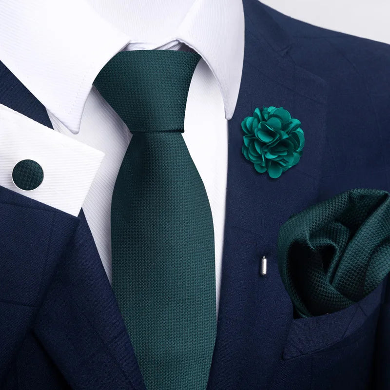 Luxury Men’s Floral Paisley Tie Set – Black & Gold Necktie with Matching Pocket Square, Cufflinks & Brooch | Elegant Wedding, Business, Dinner & Cocktail Look