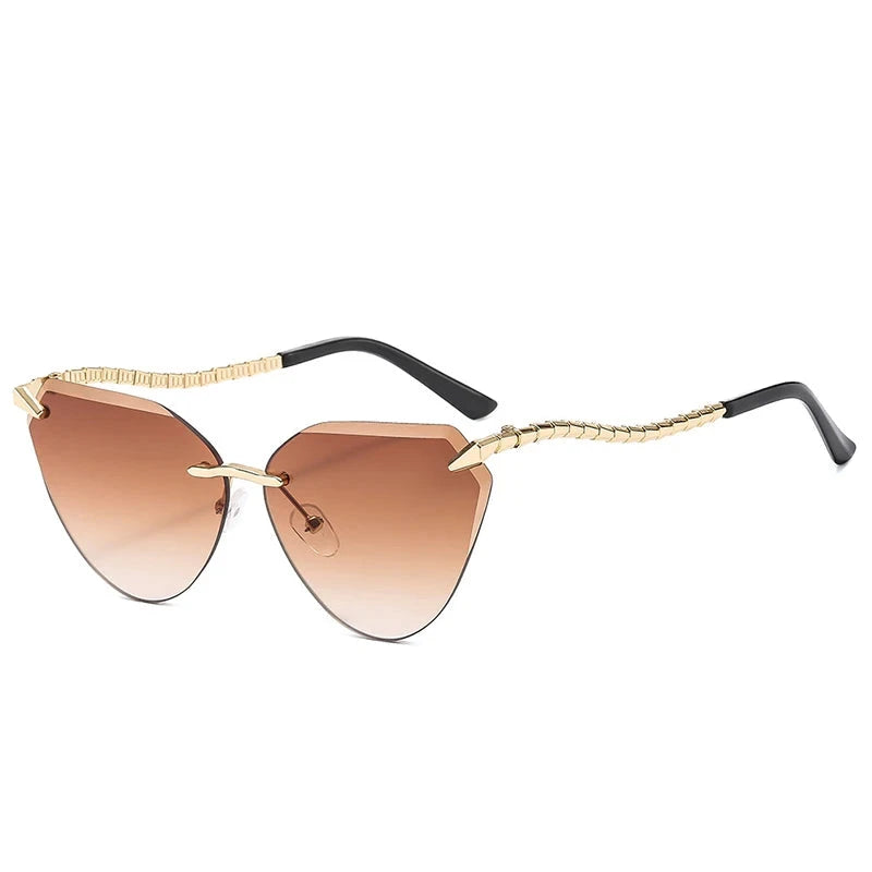 Cat Eye Rimless Sunglasses Women 2025 Luxury Brand Designer Trendy Metal Frameless Sun Glasses for Ladies Vintage Eyewear UV400