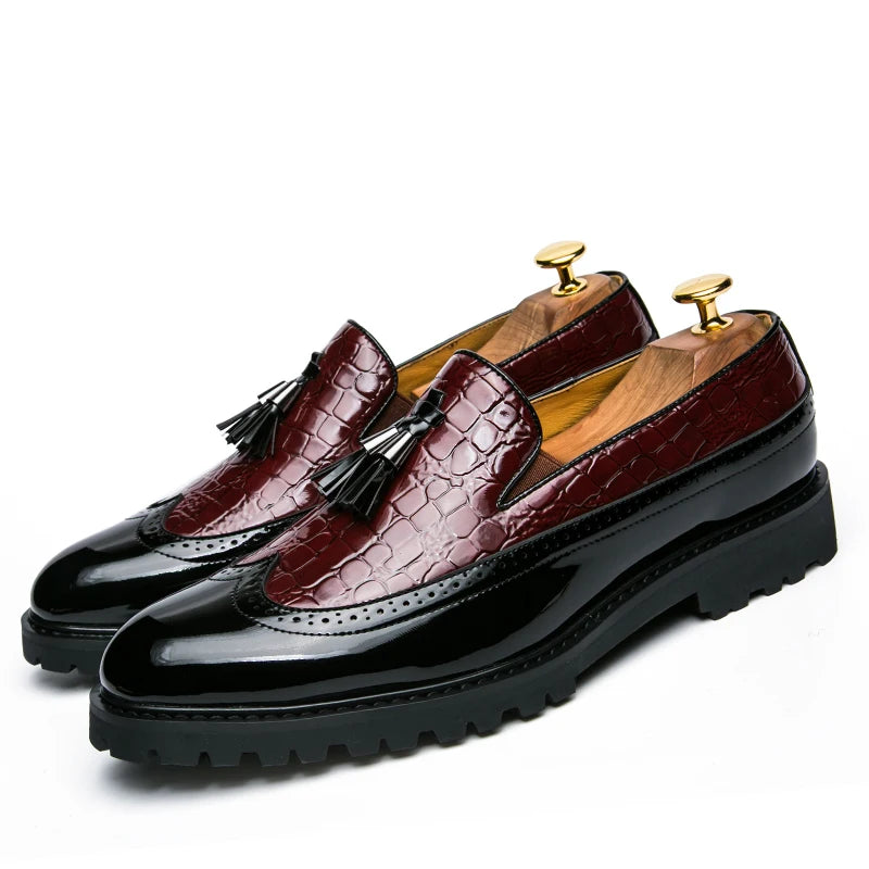 Men’s Luxury Bean Shoes – Business Casual Crocodile Print Leather, Size 46
