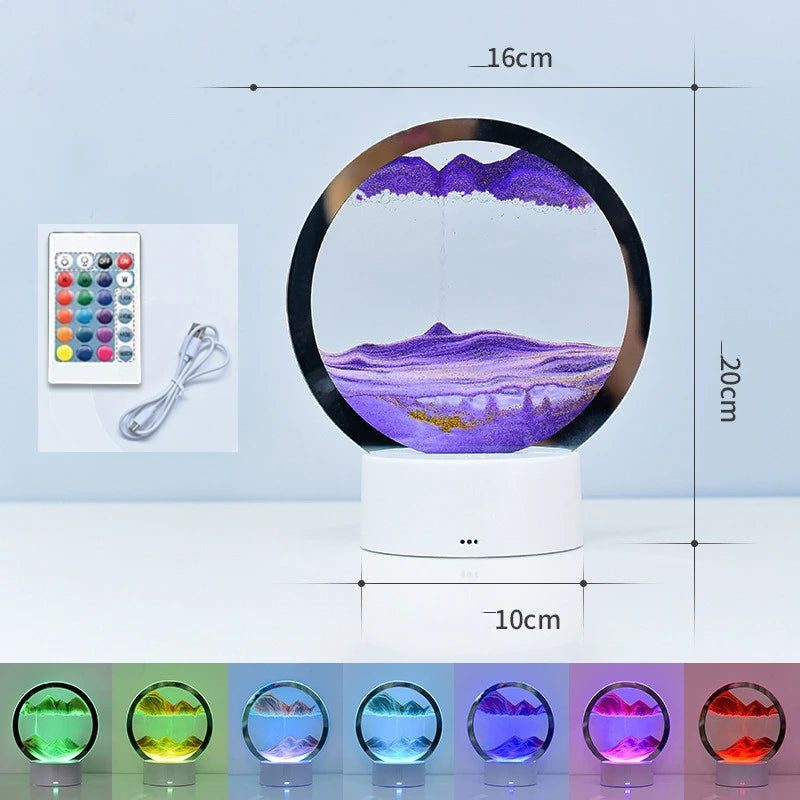 LED RGB 3D Moving Sand Art Lamp – 16-Color Quicksand Night Light with Remote & Touch Control