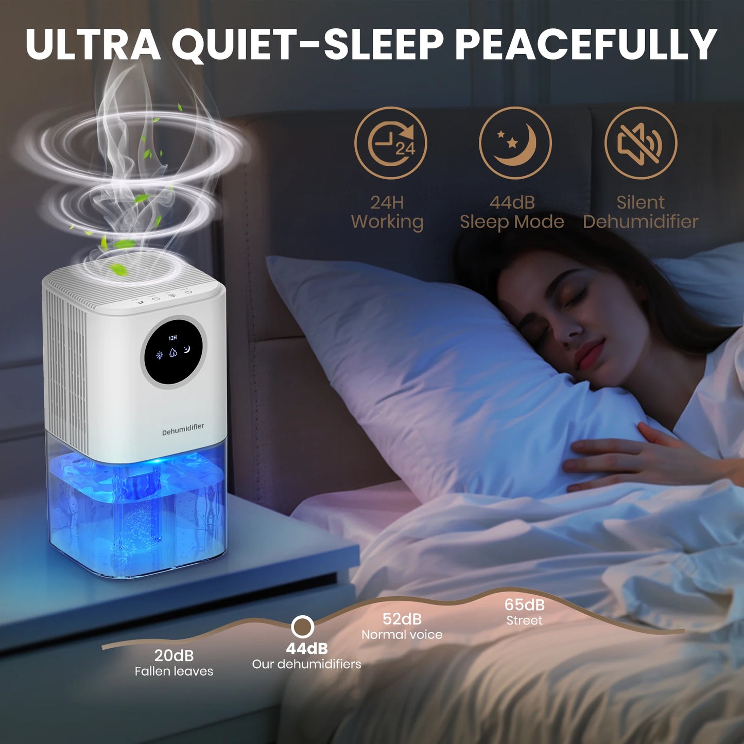 35oz Portable Dehumidifier β Quiet Operation with Colorful Night Light & Timer, Mini Air Moisture Absorber for Bedroom, Bathroom, Office