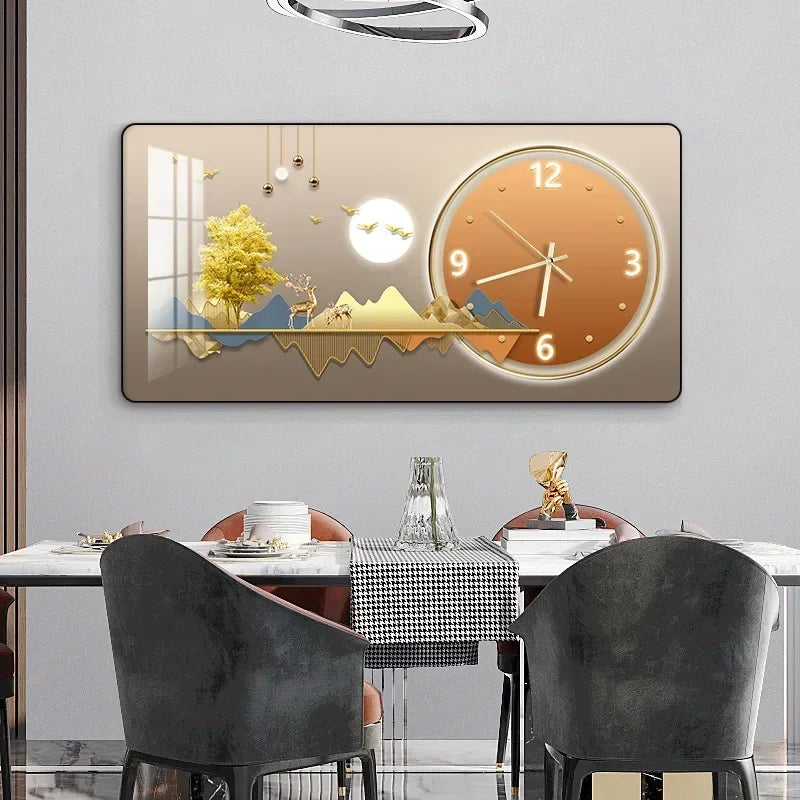 Decorative Painting Light Luxury Home Rectangular Clock Wall Painting Modern Minimalist Restaurant Rounded Clock Wall Painting