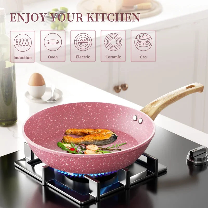 Kitchen 8-Piece Nonstick Cookware Set – Frying Pan, Stockpot, Milk Pot & Utensils for All Stoves