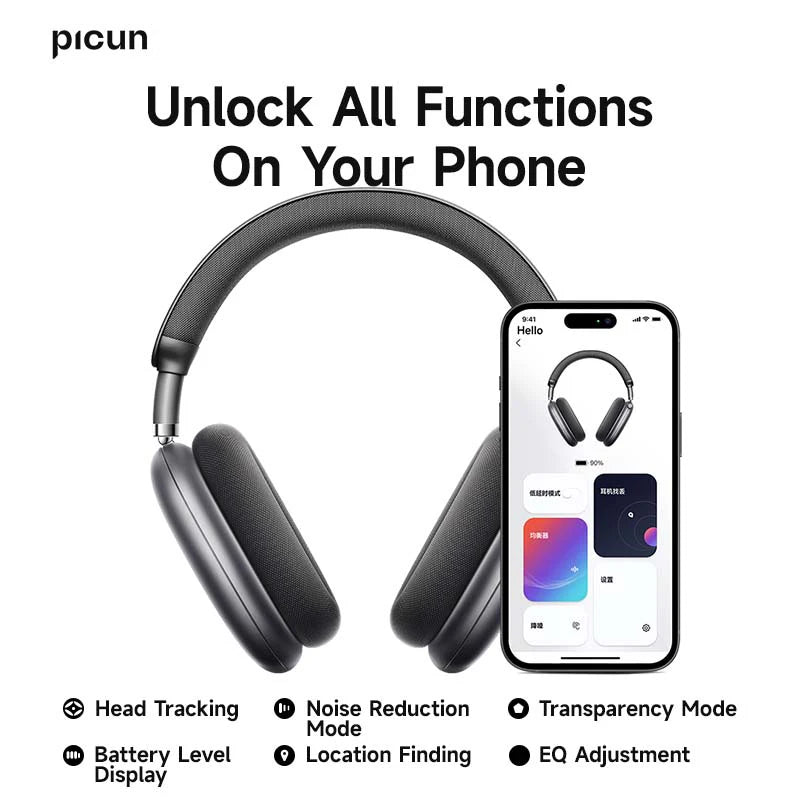 Picun F8 Pro ANC Wireless Headphones Head Tracking 3D Spatial Audio -52Db ANC HIFI Bluetooth Headset ENC HD Mic Low-Latency APP