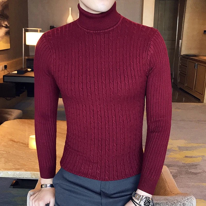 Men’s Winter Turtleneck Sweater – Thick Warm Slim Fit Knitwear with Double Collar