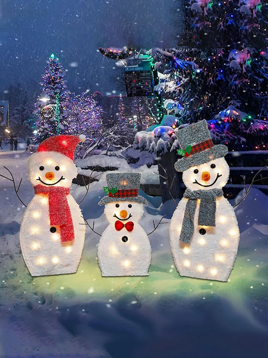 3Pcs Lighted Snowman Christmas Garden Decoration with LED Light Glowing Snowman Xmas Home Outdoor Yard Decorations Ornament