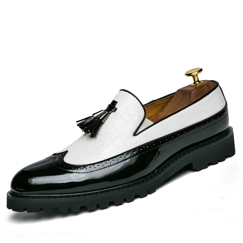Men’s Luxury Bean Shoes – Business Casual Crocodile Print Leather, Size 46