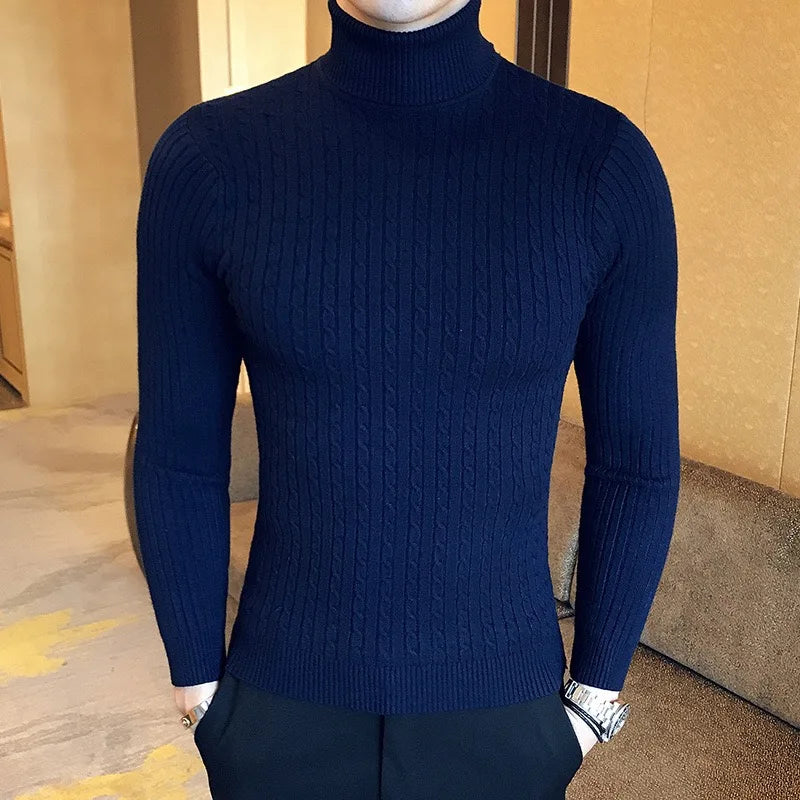 Men’s Winter Turtleneck Sweater – Thick Warm Slim Fit Knitwear with Double Collar
