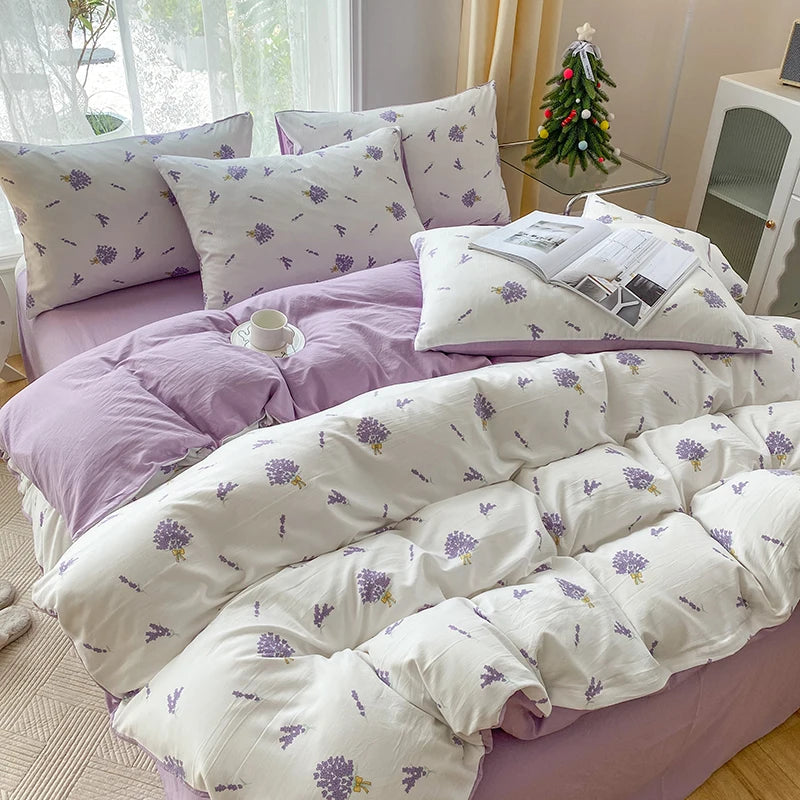 3-Piece Heart & Floral Print Duvet Cover Set – Cartoon Style Bedding for Bedroom (No Padding)