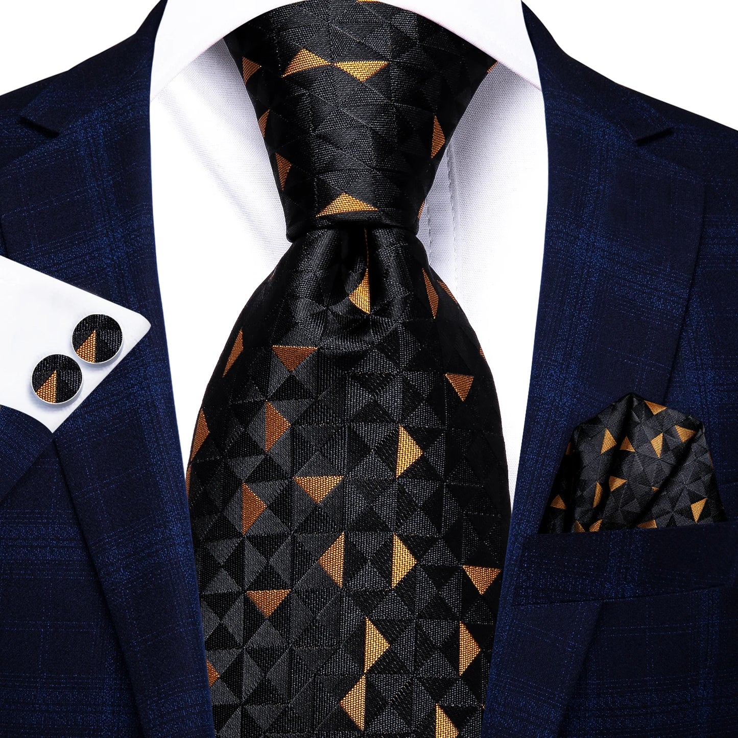 Burgundy Brown & Black Paisley Striped Silk Tie Set – Necktie + Pocket Square + Cufflinks – Formal Gift Set for Men