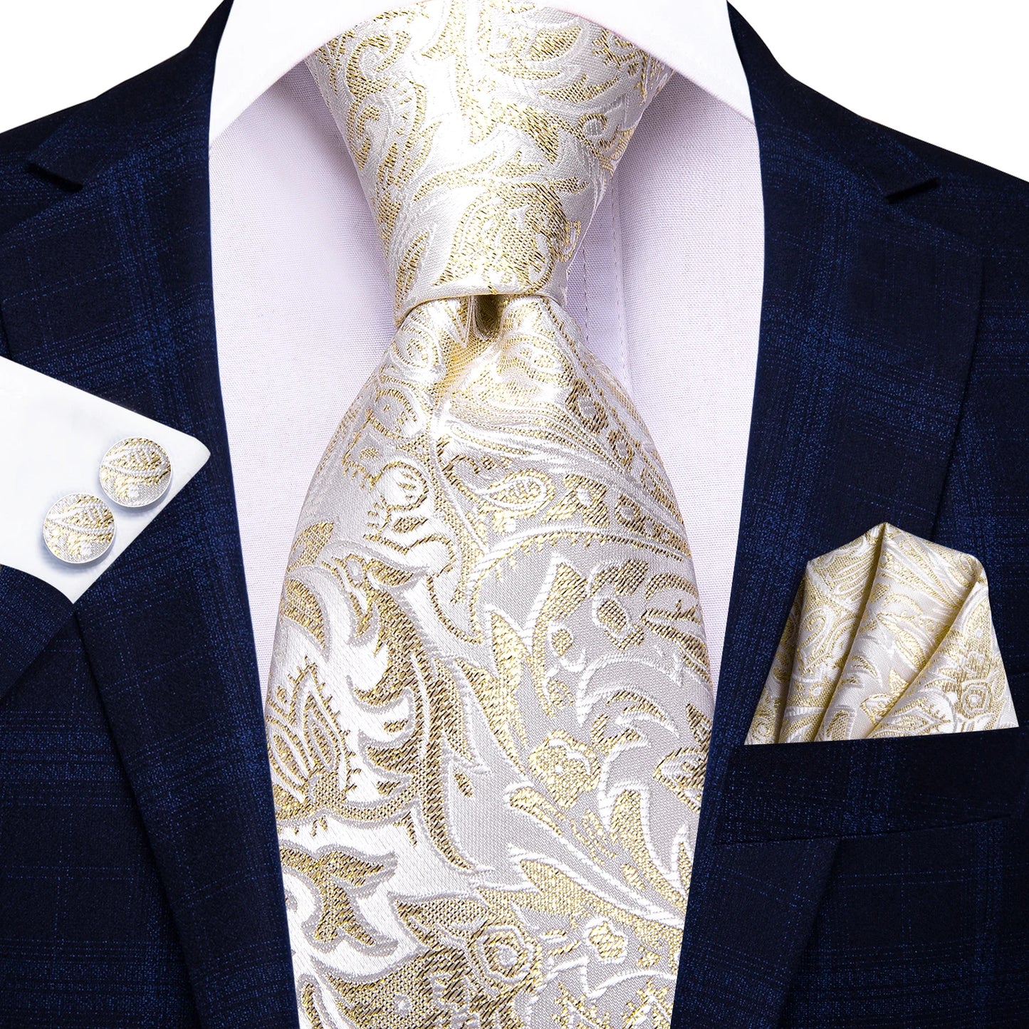 Burgundy Brown & Black Paisley Striped Silk Tie Set – Necktie + Pocket Square + Cufflinks – Formal Gift Set for Men