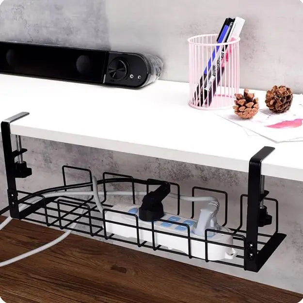 Sleek Under-Desk Organizer: Metal Cable Management Tray for Home, Office, & Kitchen - No Drilling Needed! - DynamicDrop Hub