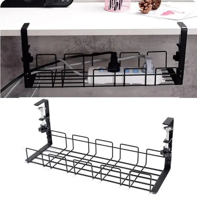 Sleek Under-Desk Organizer: Metal Cable Management Tray for Home, Office, & Kitchen - No Drilling Needed! - DynamicDrop Hub