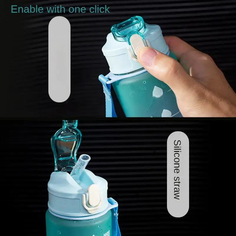 Sports Water Bottle – Portable Motivational Straw Cup, Rainbow Frosted Progressive Color with Free Brush - DynamicDrop Hub