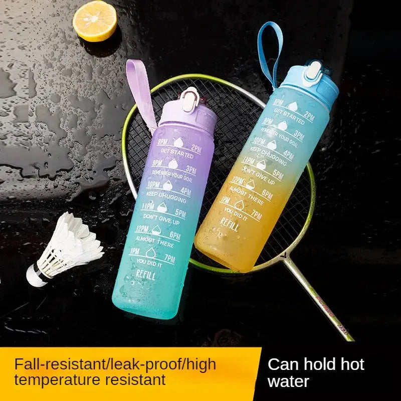 Sports Water Bottle – Portable Motivational Straw Cup, Rainbow Frosted Progressive Color with Free Brush - DynamicDrop Hub