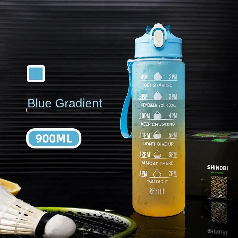 Sports Water Bottle – Portable Motivational Straw Cup, Rainbow Frosted Progressive Color with Free Brush - DynamicDrop Hub