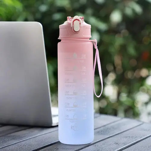 Sports Water Bottle – Portable Motivational Straw Cup, Rainbow Frosted Progressive Color with Free Brush - DynamicDrop Hub