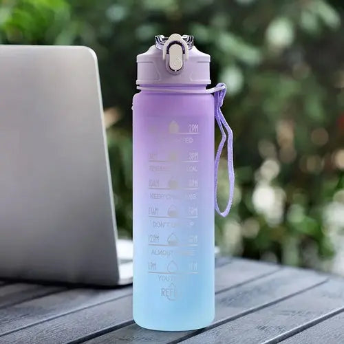 Sports Water Bottle – Portable Motivational Straw Cup, Rainbow Frosted Progressive Color with Free Brush - DynamicDrop Hub