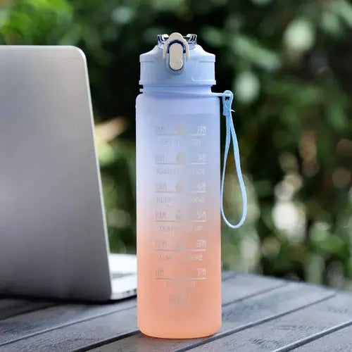 Sports Water Bottle – Portable Motivational Straw Cup, Rainbow Frosted Progressive Color with Free Brush - DynamicDrop Hub
